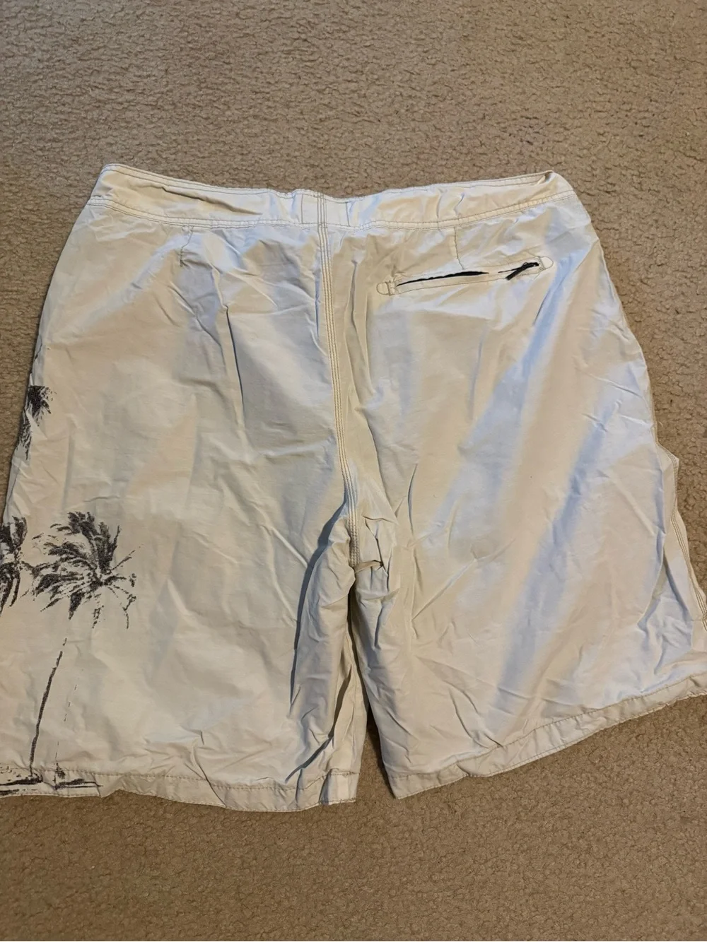 Old Navy Cream Swim Board Shorts with Black Palm Trees